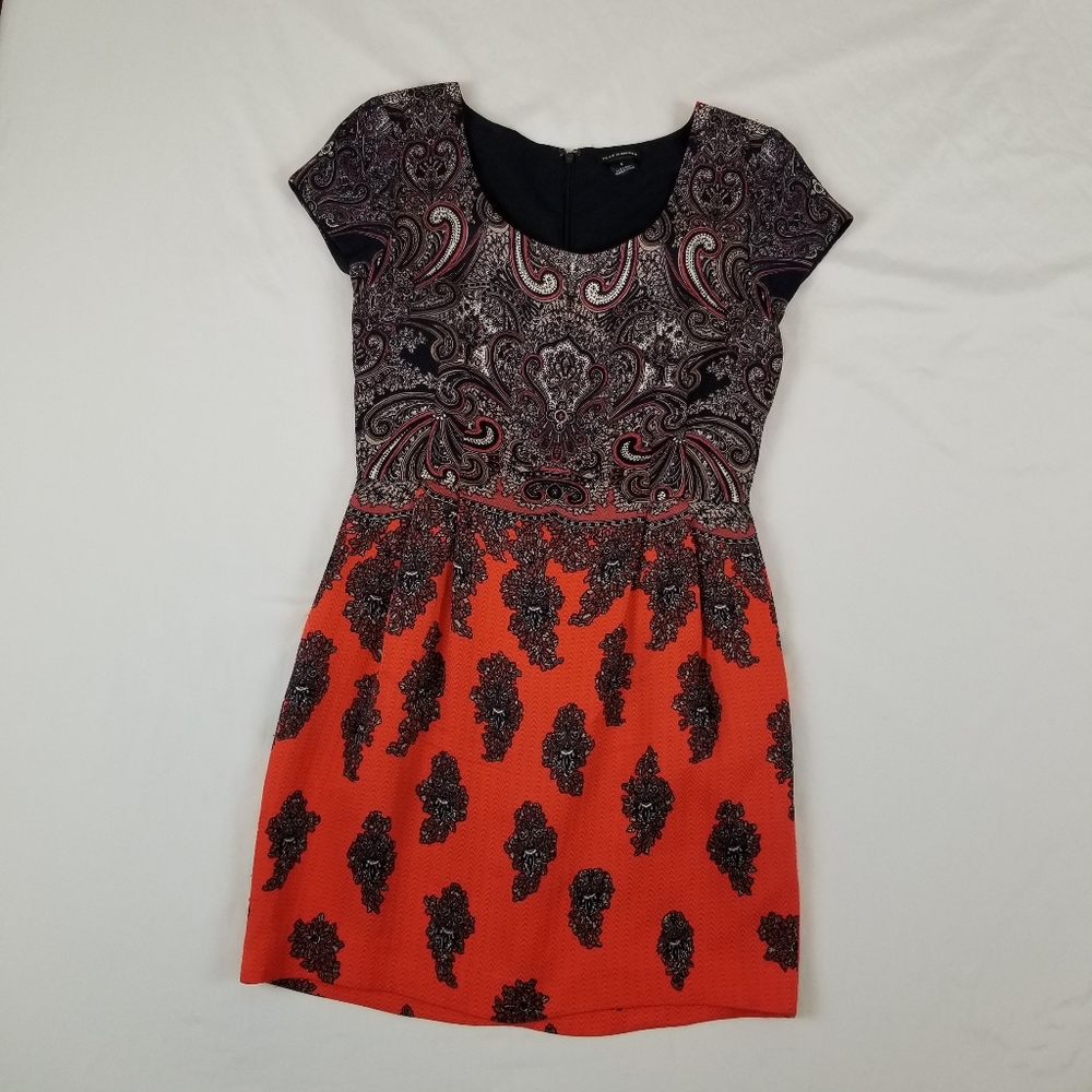 Club Monaco Wool and Silk Mini dress Size 6 Orange Black Like new